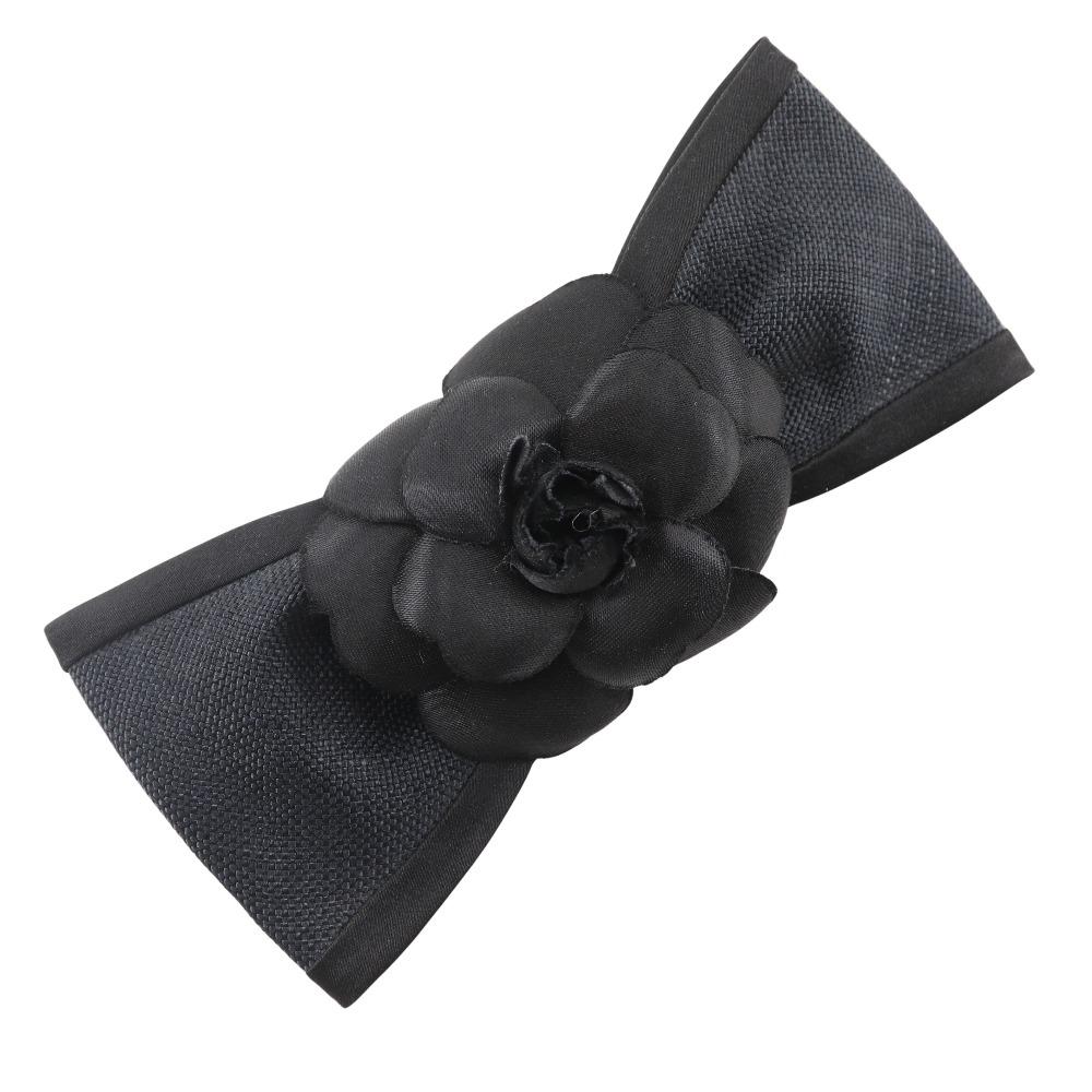 CHANEL camellia ribbon Valletta black Satin ribbon Women Used