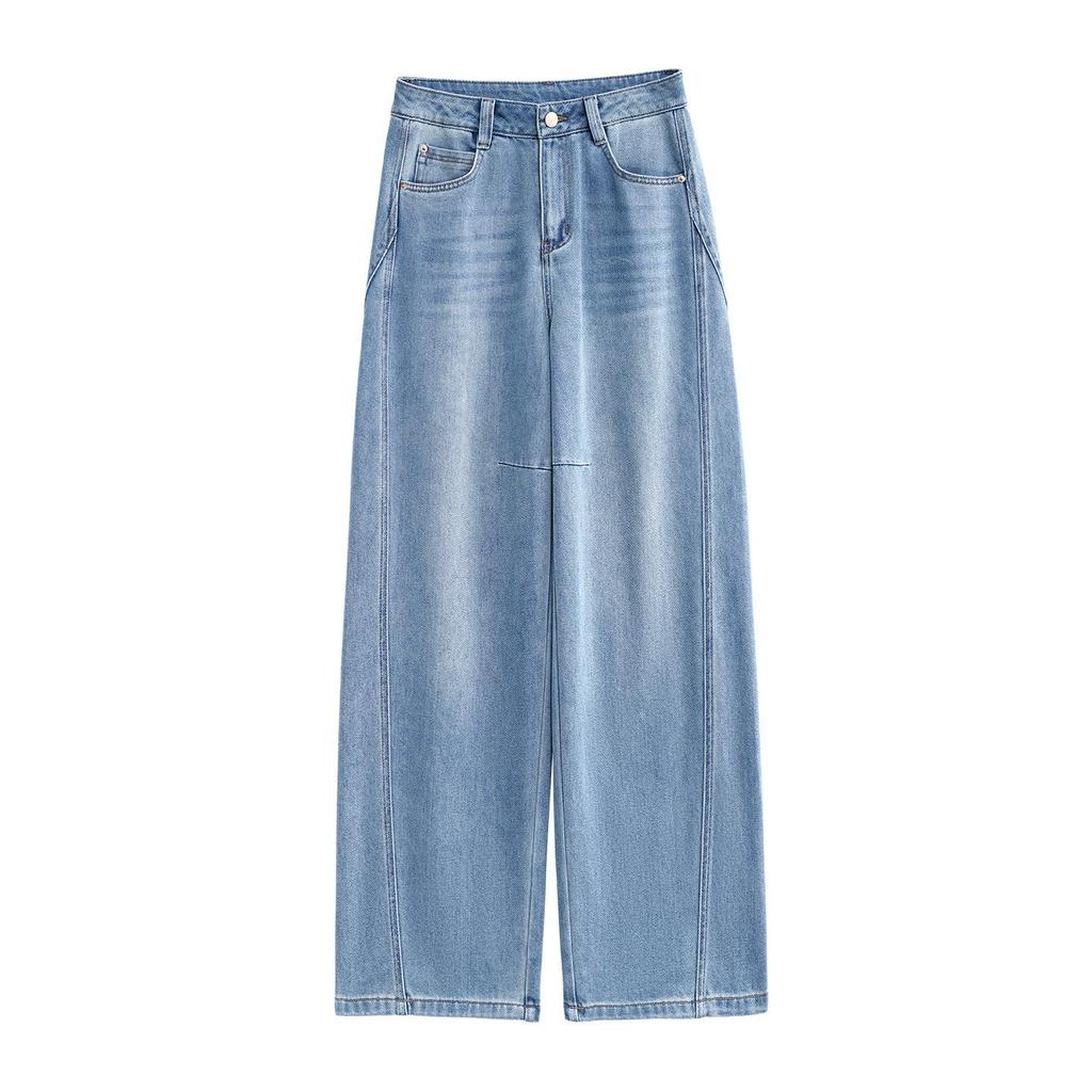 Women's High-Waisted Curved Leg Denim Jeans, Spring 2026 - Slimming, Loose Wide Leg, Floor-Length Trousers