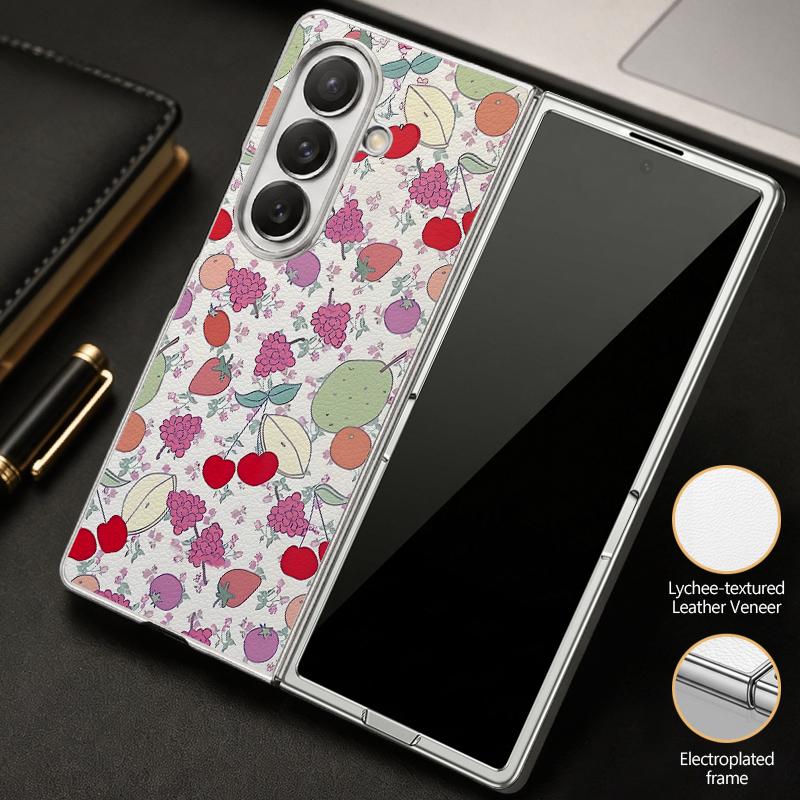 Polka Dot Cherry Print Case For Samsung Z Flip 8 7 6 5 Luxury Plating Leather Skin Folding Phone Cover For Galaxy Z Flip8 Flip7 Flip6