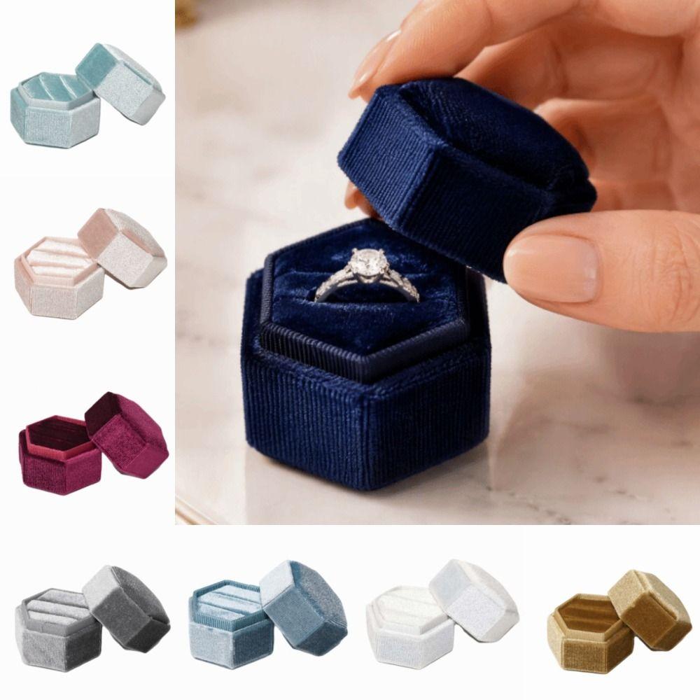 Elegant Hexagon Vintage Ring Box High-End Jewelry Display Case Durable Ring Storage Box Engagement
