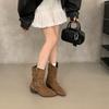 Womens Retro Chunky Heel Ankle Boots Pointed Toe Belt Buckle Fold Fall Fashion Casual Shoes Size 36-43