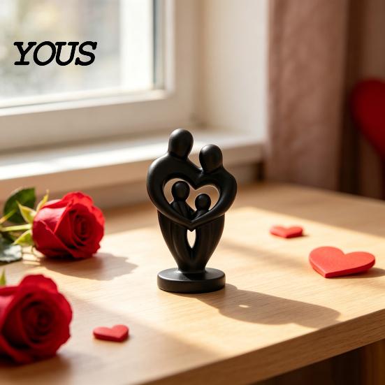Hollow Love Shape Statue Abstract Woman Statue, Matte Black Resin Art Sculpture, Family of Four Finish Sculpture for Modern Minimalist Home Decor