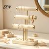 Desktop Jewelry Holder 3 Tier Velvet Organizer, T-shaped for Bracelet, Non-slip Stand Necklaces Rings, & Earrings, with Storage Tray Earring Rack