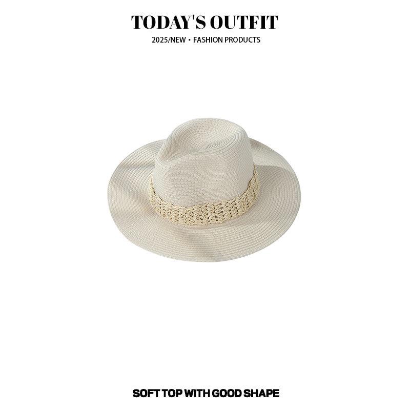 Nouveau Chapeau de Paille Cool Français Simple Vacances Plage Haut de Gamme Été Niche Chapeau Protection Solaire