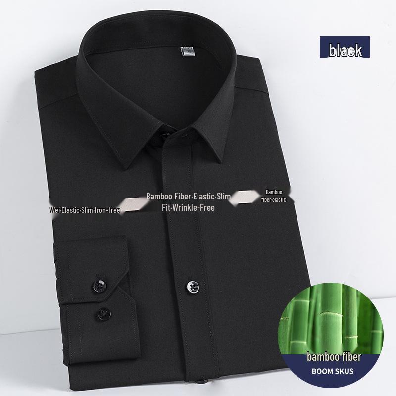 2024 Men's White Slim Fit Bamboo Fiber Long Sleeve Iron-Free Business Shirt