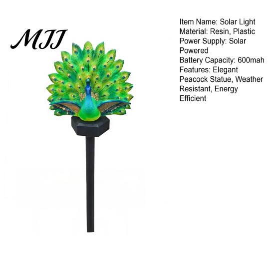 Solar Powered Peacock Garden Statues Light, Outdoor Sculpture with Auto-On LED Automatic Landscape Lighting Lights, Waterproof Lighted Statue for