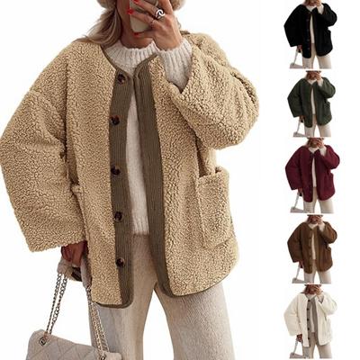 Women's Warm Winter Coats Casual Long Sleeve Button Up Fuzzy Sherpa Fleece Jackets Outerwear