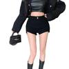 Women's High Waist Black Denim Shorts - Summer Slimming Petite Fit
