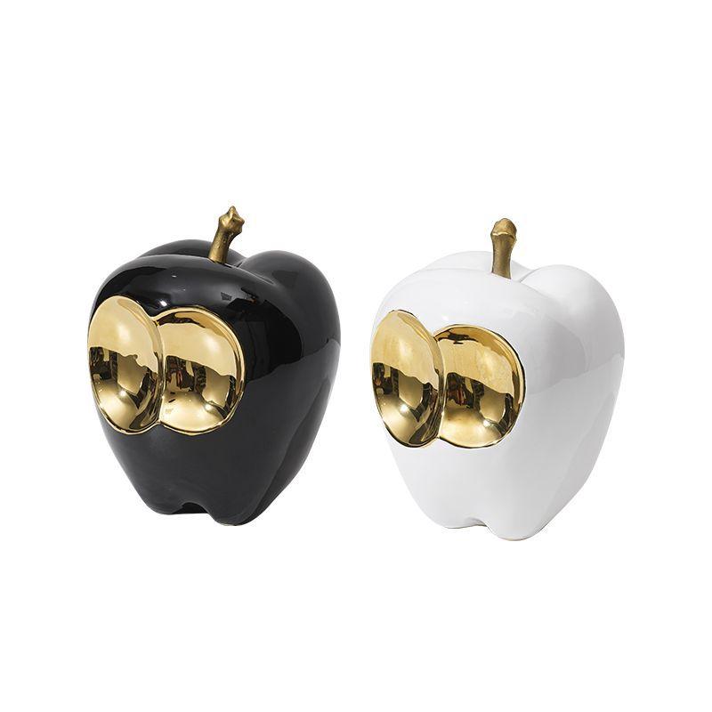 Artigianato Ceramico Mela Dorata Mela Astratta con Spazio Vuoto Frutta Simulato Scultura Figure Decorative Accessori per la Decorazione della Casa