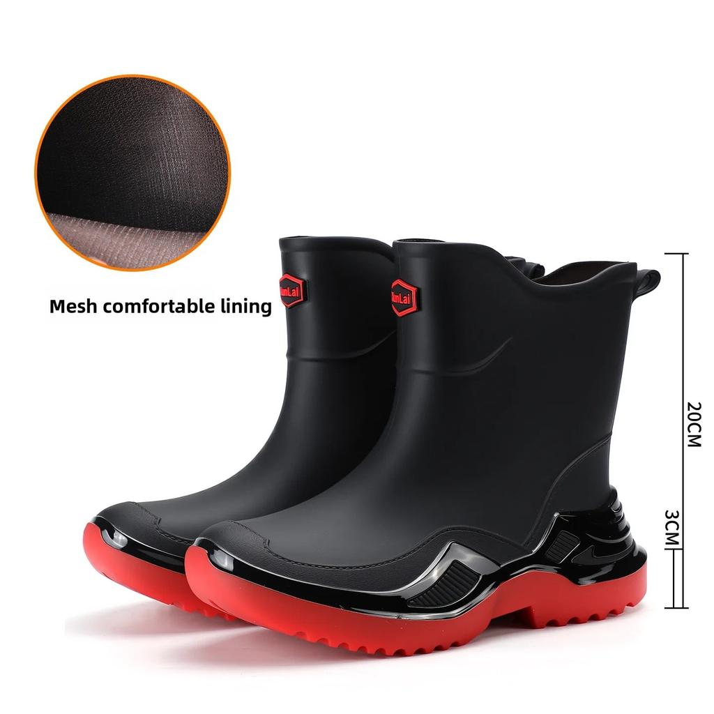 Classic Korean Black Anti-Slip Men's Rubber Boots Short Tube Sports Style Thickened Environmental Protection Water Shoes Zapatos