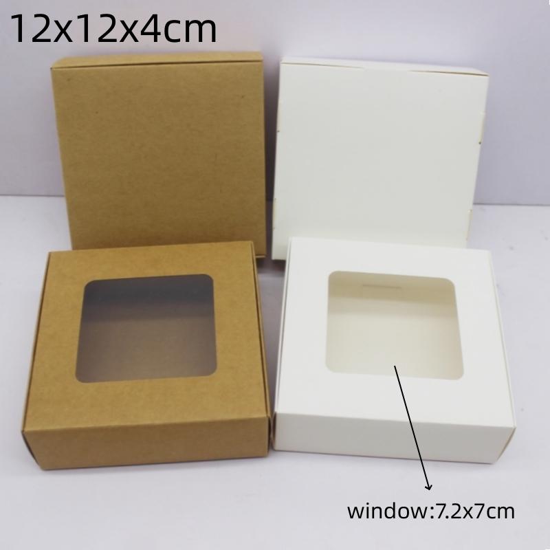 10 buc. ambalaje pentru cadou DIY cu fereastră albă/hârtie kraft de dimensiuni mari Cutie cadou de Crăciun ambalare pentru tort nunta adunare de familie m