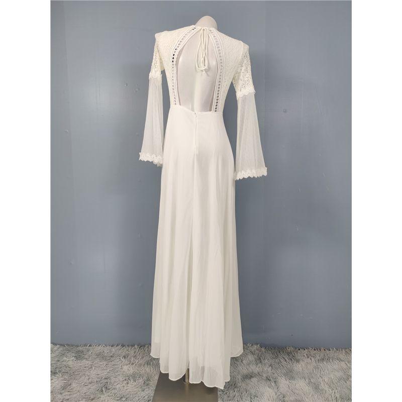 Foreign Trade Order Lu Fairy Light Luxury White Banquet Party Wedding Horn Hollow Backless Dress Formal Dress Long Dress