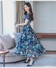 Korean Summer Floral Short-Sleeve Dress - Women's Slim Round Neck Swing Skirt