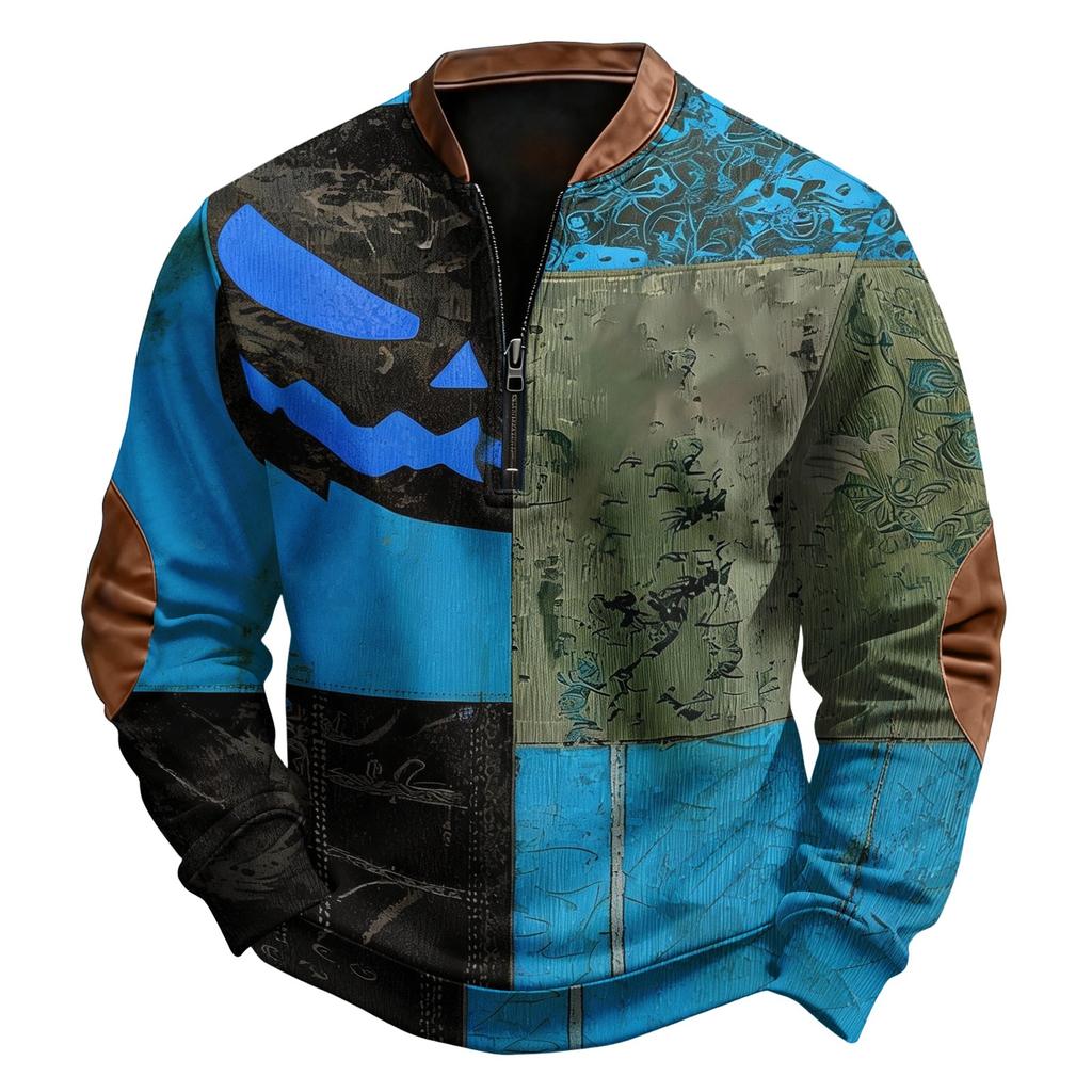 Men's Vintage Halloween Print Half Zip Crewneck Sweatshirt
