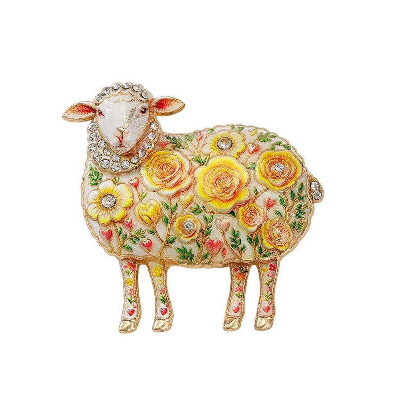 1Pcs Rose-Flower Sheep Brooches For Women Unisex 4-Color Rhinestone Year Of The Goat Animal Party Office Brooch Pin Gifts