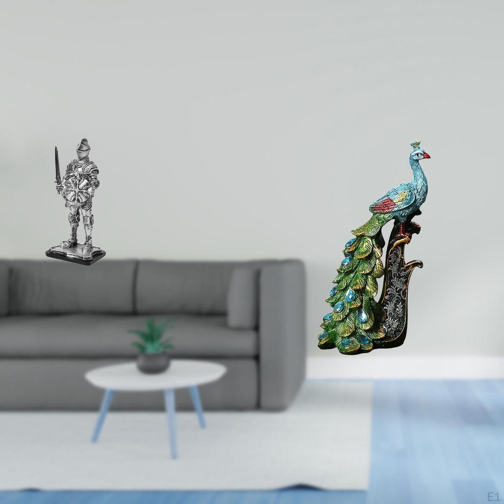 Vintage Knight And Peacock Statue Sculpture Creative Tabletop Ornament for Entryway Bookshelf Office