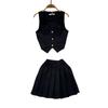 Internet Celebrity Vest Waistcoat Pleated Skirt Suit Metal Buckle