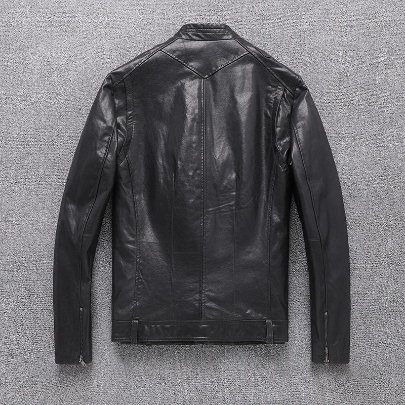 New Autumn Genuine Leather Jacket for Men's Short Korean Style Slim Vegetable Tanned Sheepskin Motorcycle Leather Jacket