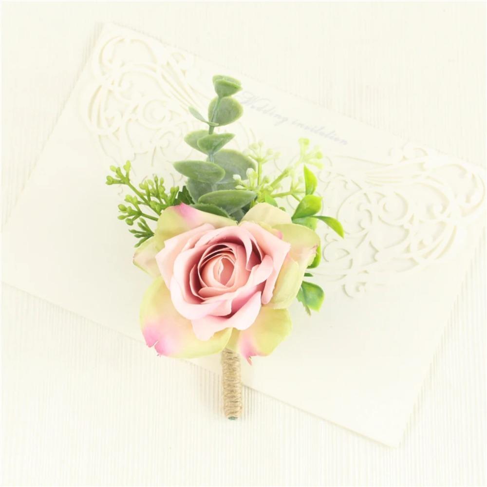 YO CHO Wedding Corsages Flower Groom Boutonniere Purple Silk Rose Man Brooches Wedding Bridesmaids Bracelet Wrist Corsage Flower