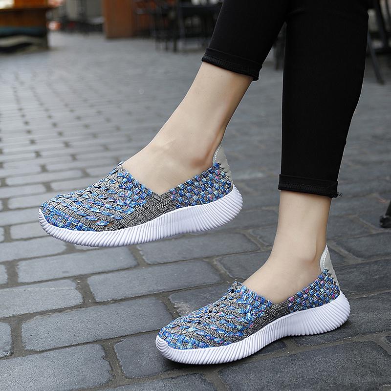 Summer Moccasin Pink Beach Walking Shoes Women Multicolor Casual Weave Soft Slip on Braided Flats Sneakers Plus Size