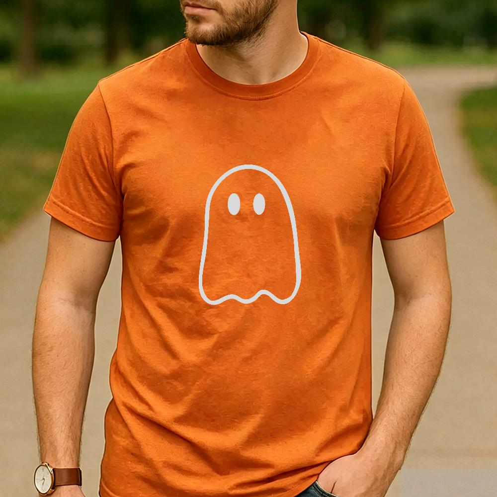 Minimalist Simple Line Ghost Graphic T Shirt Unisex Cotton Short Sleeve Cute Spooky Halloween Fall Black Casual Tee