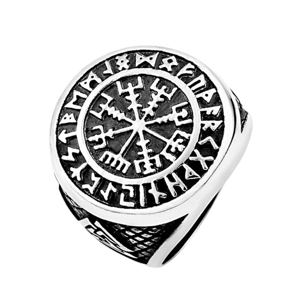 Viking Compass Ring For Men Norse Rune Stainless Steel Biker Jewelry Punk Fashion Gift Ring Size 7-13