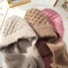 Women's Double-Layer Fleece-Lined Wool Knit Hat and Scarf 
