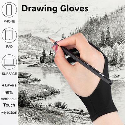 Gant de Dessin Numérique 4 Couches 99% Rejet de Toucher Accidentel, Gant à Deux Doigts pour le Dessin