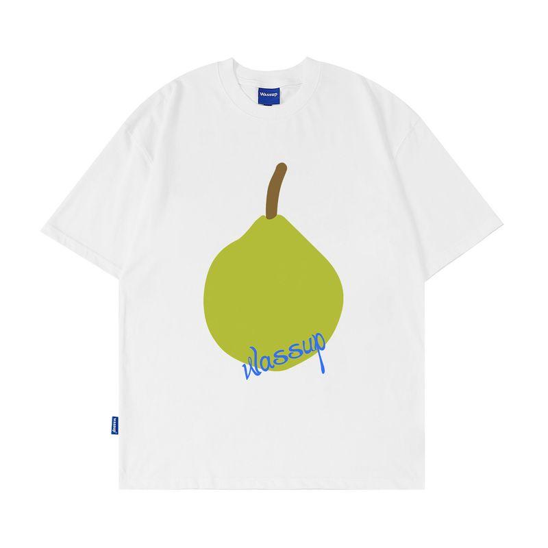 Wassup Pear Large Inkjet Short Sleeve T-shirt Men's Summer New Heavy Cotton Couple Round Neck All-Match T-shirt