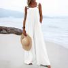 Women's Fashionable Solid Color Wide Leg Overalls Sleeveless Vest Pocket Casual Jumpsuit