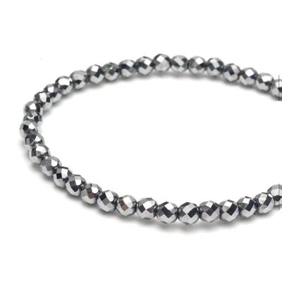 [ÜBER-9] Terahertz-Armband, 4 mm, Facettenschliff, Authentisches Terahertz-Gestein, Rohstein, Kraftstein, Naturstein, Gesundheitsaccessoire [15 cm]