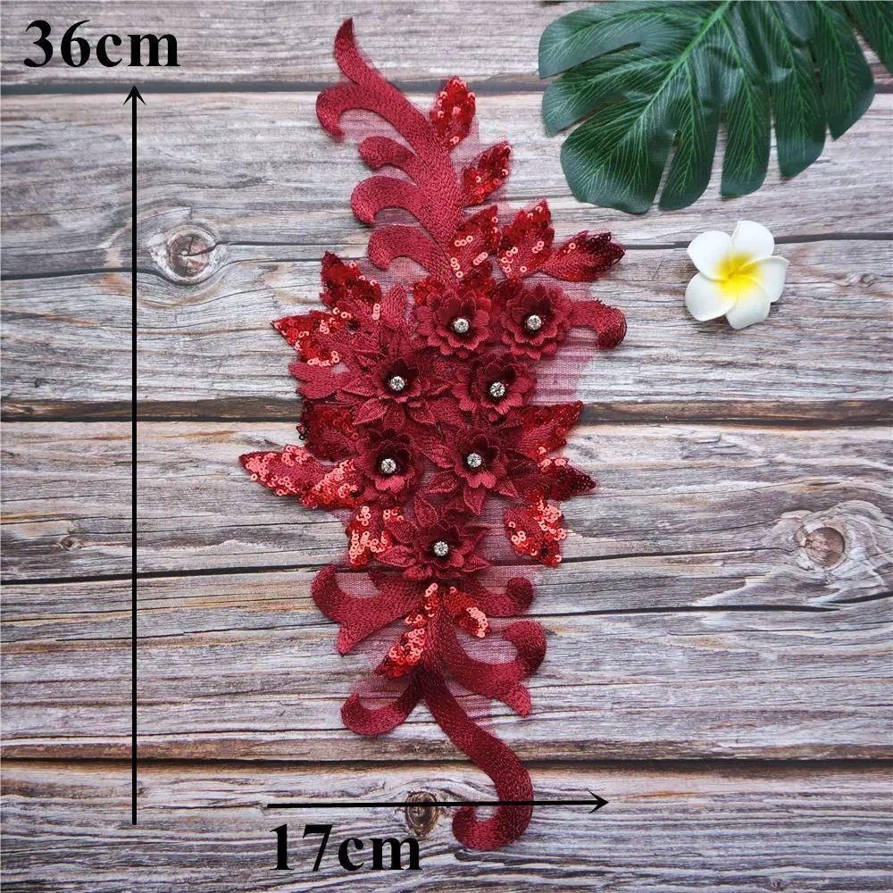3D Flowers Wedding Gown Appliques Rhinestone Lace Appliques Appliques Embroidery Sew Patch