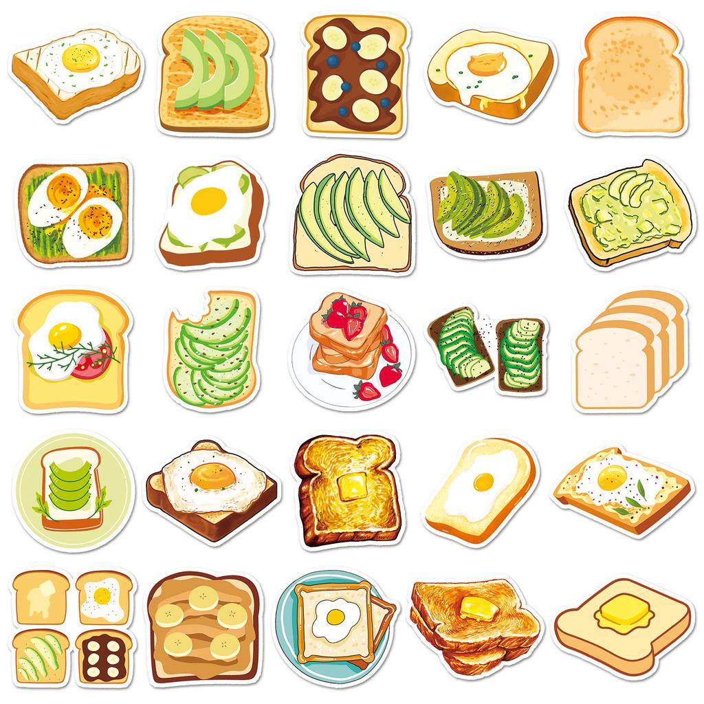 50 Sheets Cute Cartoon Food Stickers: Waterproof & DIY for Skateboards, Phones, Suitcases
