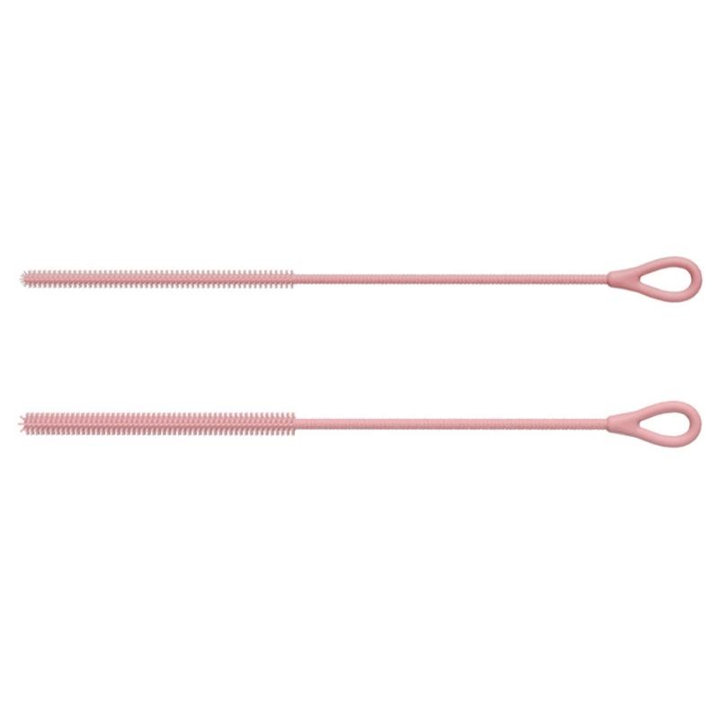 2Pcs Silicones Straw Cleaning Brush Set with Bendable Steel Safe