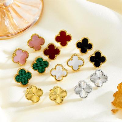 Titanium Steel Does Not Lose Colour Four-Leaf Clover Earrings Trend Personality Net Red Lucky Grass Earrings High-Grade Ladies Earrings