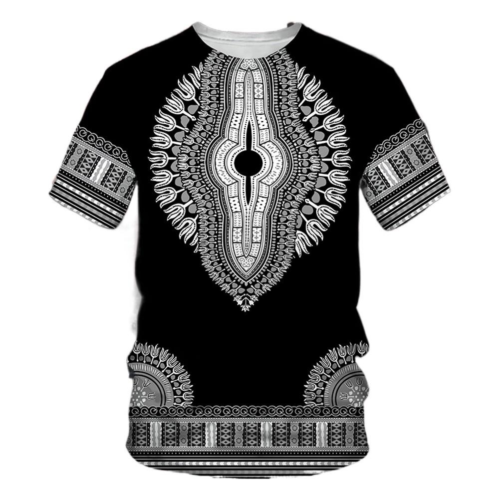

African Men s Short Sleeve Tee T-Shirt Crew Neck T Shirt Man Tops Clothing Retro Ethnic Printed T-Shirt Korean Popular Clothes 5XL