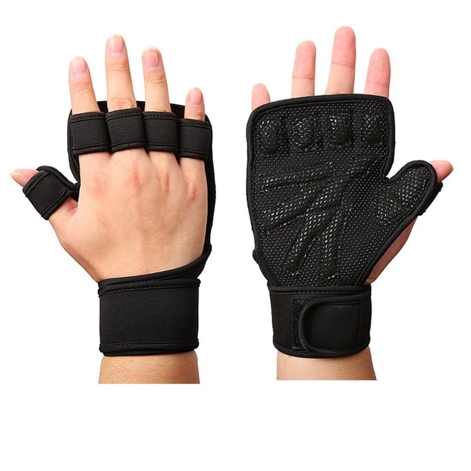 Half Finger Gym Fitness Gloves Hand Palm Protector with Wrist Wrap Support Crossfit Workout Power Weight Lifting