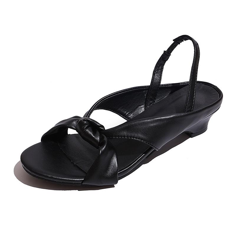 Summer 2025 Niche Design Simple Open-toed Fish Mouth Cross-band Slope Low-heeled Sandals Women's Versatile Roman Sandals