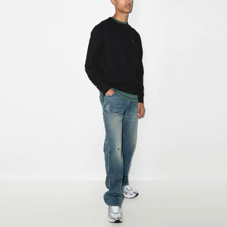 Polo Ralph Lauren Solid Color Logo Embroidered Pullover Crewneck Fleece Sweatshirt Men Sweatshirt Black 710766772-001