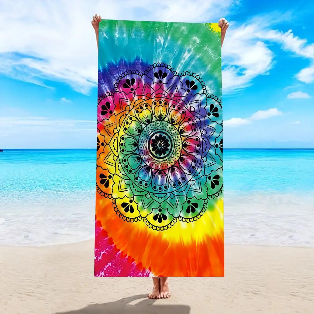 Blue Tie Dye Print Beach Towel Spiral Swirl Print Quick Dry Sand Free Absorbent Lightweight Towel for Beach Pool Travel Camping