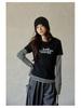 Yimeng 2025 Herbst Eleganz im koreanischen Stil gestreiftes Zwei-in-Eins T-Shirt