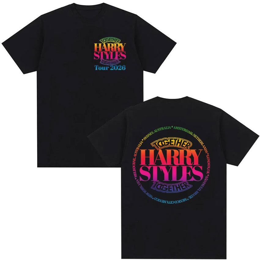 Harry Styles Together Tour 2026 Summer Luxury Fashion Mens Round Neck Cotton Tshirt Harajuku Retro Clothing Oversized Tshirt