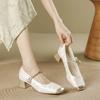 Mary Jane Square Head Single Shoes with Thick Heels 2025 Splicing Douyin Popular Single Shoes Women's Chinese Style