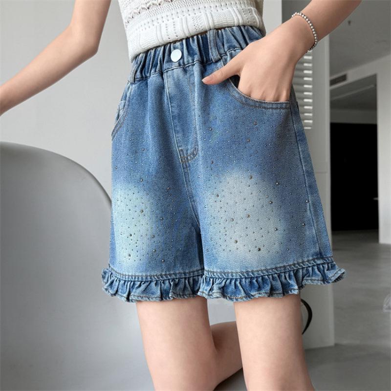 Girls  Rhinestone Denim Hotpants - Trendy Summer Fashion 2026 140 cm синий