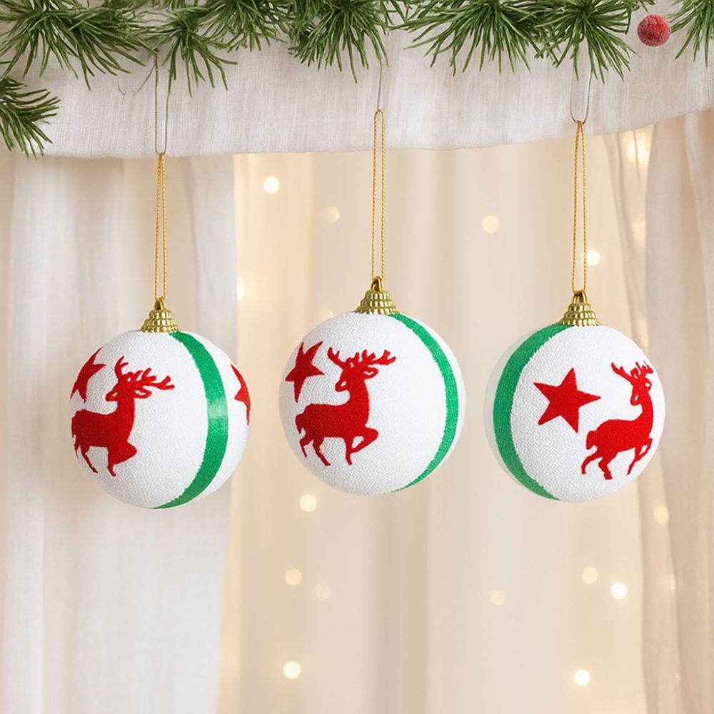 3PCS/SET Flocked Christmas Tree Ornament Snowman/Santa Claus/Elk Cartoon Christmas Hanging Ball Shimmer Colorful