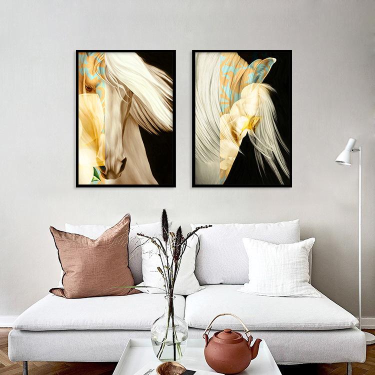 Handsome Horse Abstract White Horse Oil Painting Indoor Decorative Painting Wall Pictures for Living Room Posters and Prints No Frame