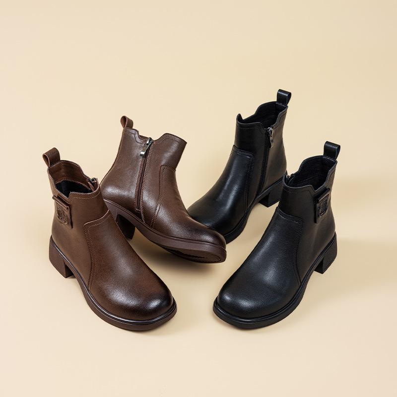 Leather Martin boots women's fashion versatile short boots 2025 new autumn and winter thin boots fashion thick-soled brown boots