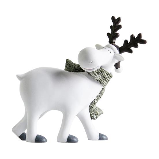 Cute Reindeer Statues Nordic Minimalist Resin Figurine with Knitted Scarf, Healing Deer Statue, Matte White Small Ornaments Mini Animal Tabletop C