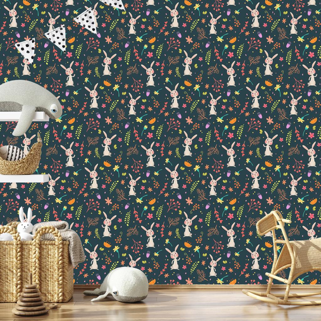 Wallpaper Bunnies Among Forest Plants for Living Room and Bedroom 50x1000