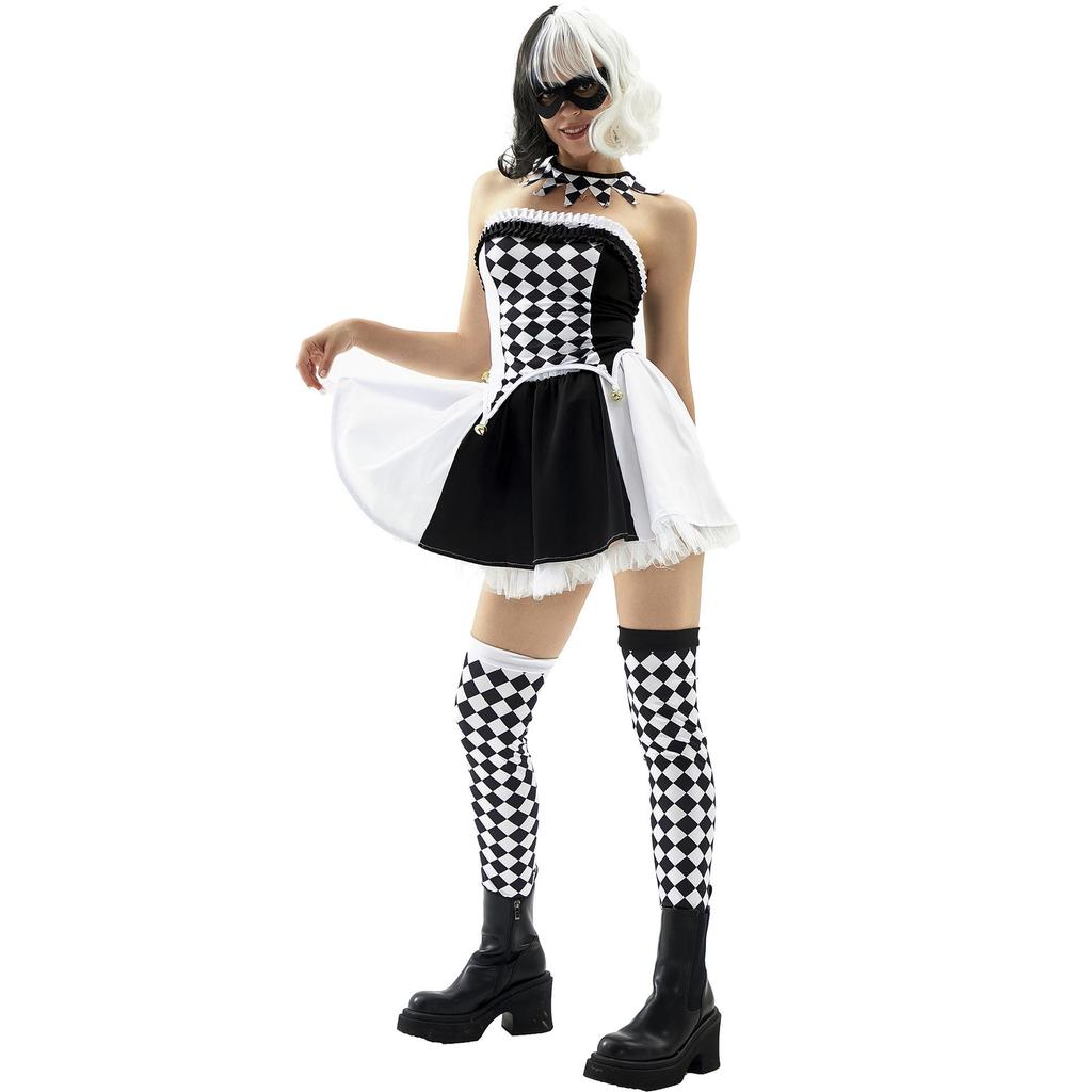 S-XL Drag Queen Vampir Clown Karomuster Harlekin Halloween Dämon Kostüm